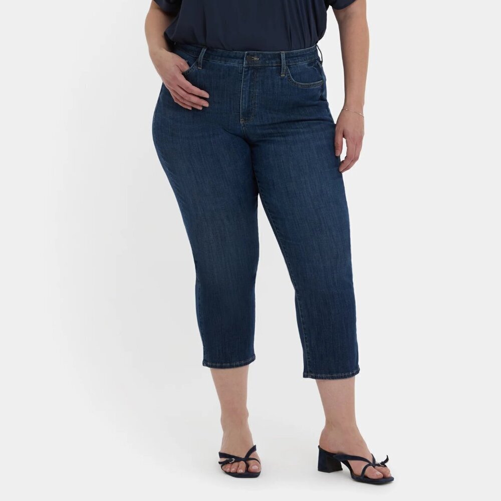 NYDJ Relaxed Piper Crop jeans blue denim dark wash straight leg stretch new 26W